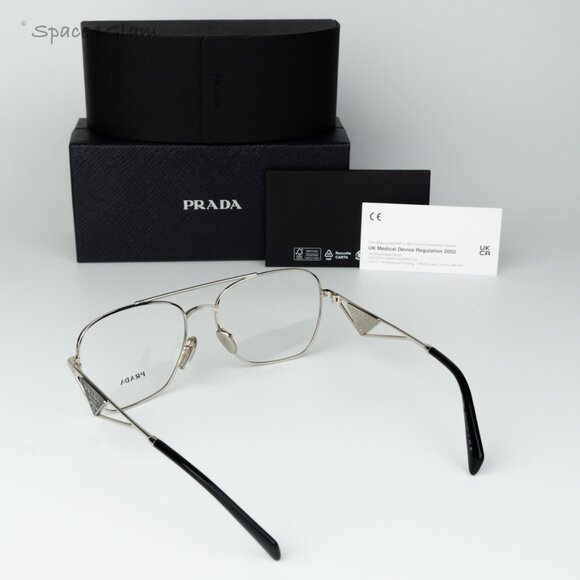 Prada Women Eyeglasses Silver Demo Rectangle PRB50V 1BC1O1 NEW AUTHENTIC - Picture 8 of 8